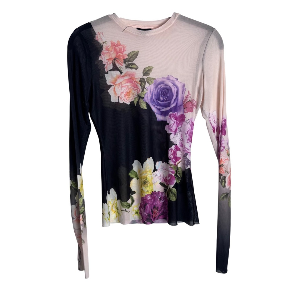 AFRM Kaylee Mesh Top Colorblock Floral Sheer Rose Goth Whimsygoth Small